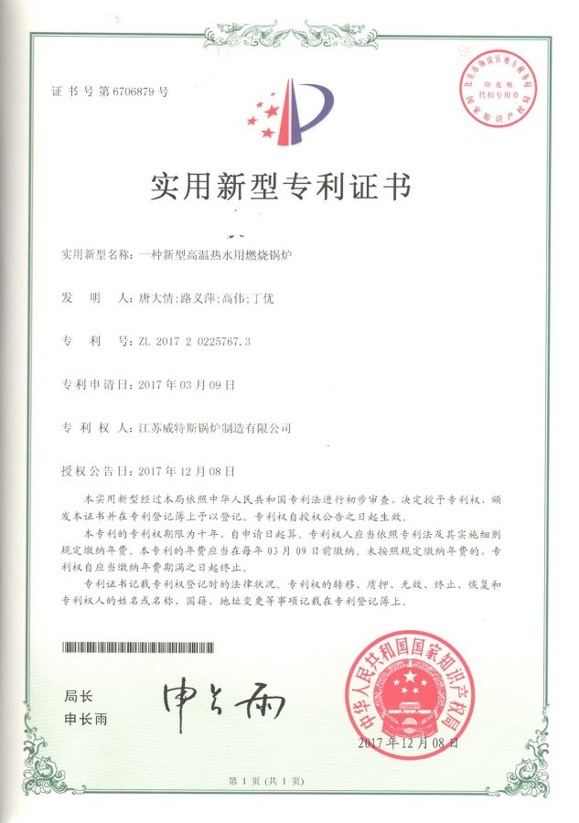 一种新型高温热水用燃烧锅炉